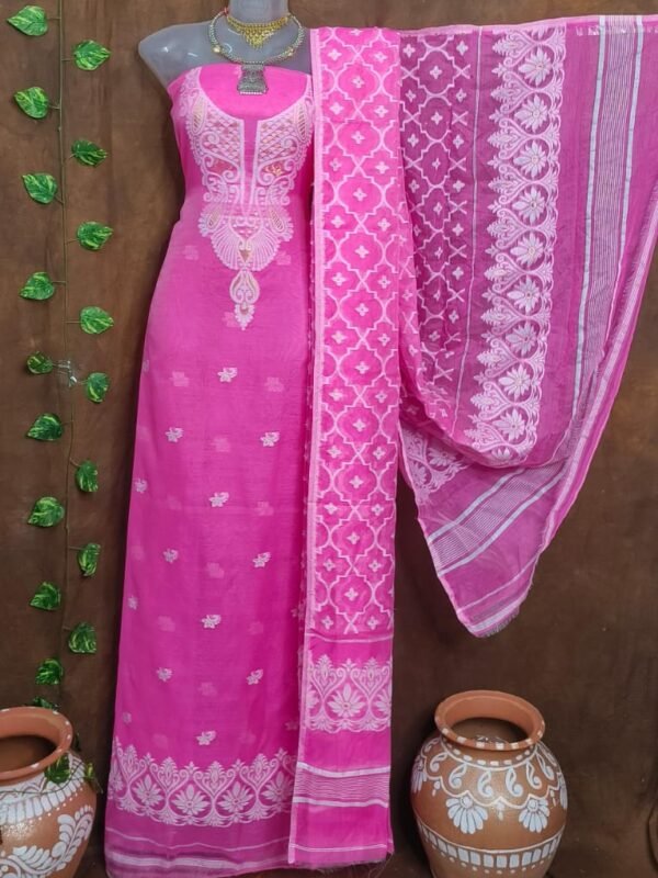 Jamdani 2 Piece Soft Unstitched Churidar Set - Purplish Pink