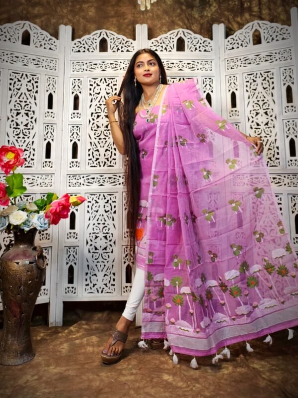 2 Piece Unstitched Soft Jamdani Churidar Set - Purplish Pink