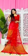 Jamdani 2 Piece Soft Unstitched Churidar Set - Red