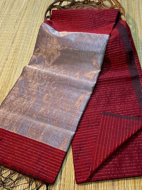 Plain Maheshwari Handloom Jamdani Saree with Blouse Piece - Red