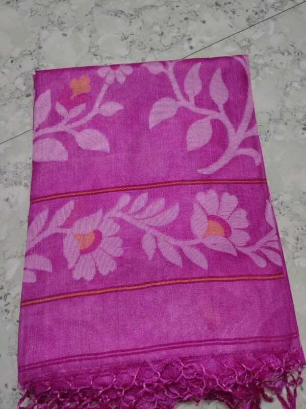 Dhakai Jamdani Pure Gachi Tussar By Gachi Tussar Handloom Sari with Blouse Piece - Red Violet