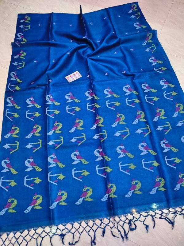 Pure Gachi Tussar By Tussar Handloom Dhakai Jamdani Sari with Blouse Piece - Royal Blue