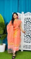 Unstitched Soft 2 Piece Jamdani Churidar - Salmon