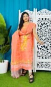 Unstitched Soft 2 Piece Jamdani Churidar - Salmon