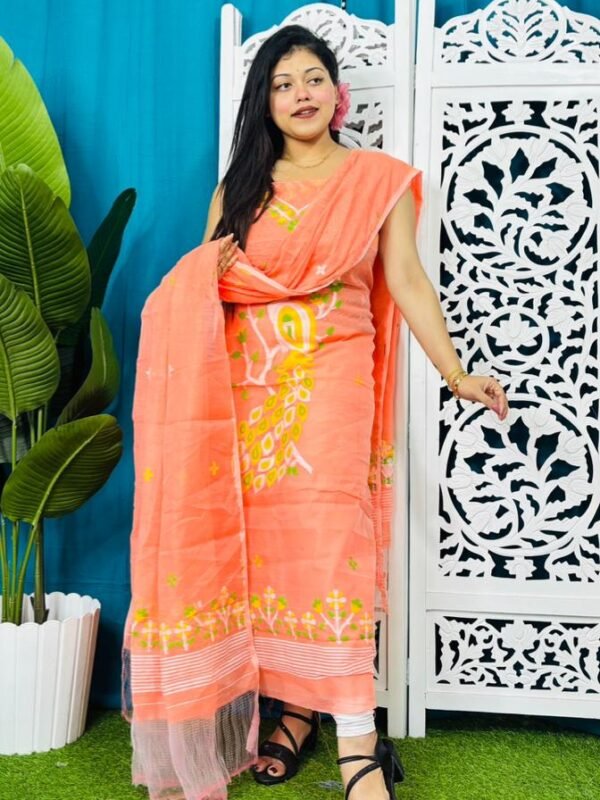 Unstitched Soft 2 Piece Jamdani Churidar - Salmon