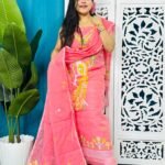 Unstitched Soft 2 Piece Jamdani Churidar - Salmon Pink