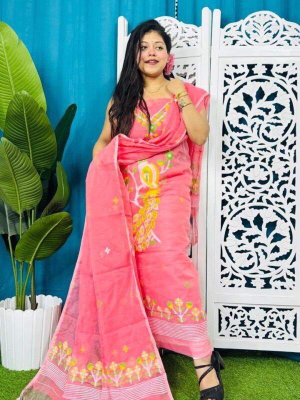 Unstitched Soft 2 Piece Jamdani Churidar - Salmon Pink