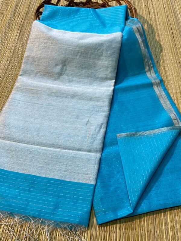 Plain Maheshwari Handloom Jamdani Saree with Blouse Piece - Sky Blue