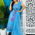 Unstitched Soft 2 Piece Jamdani Churidar - Sky Blue