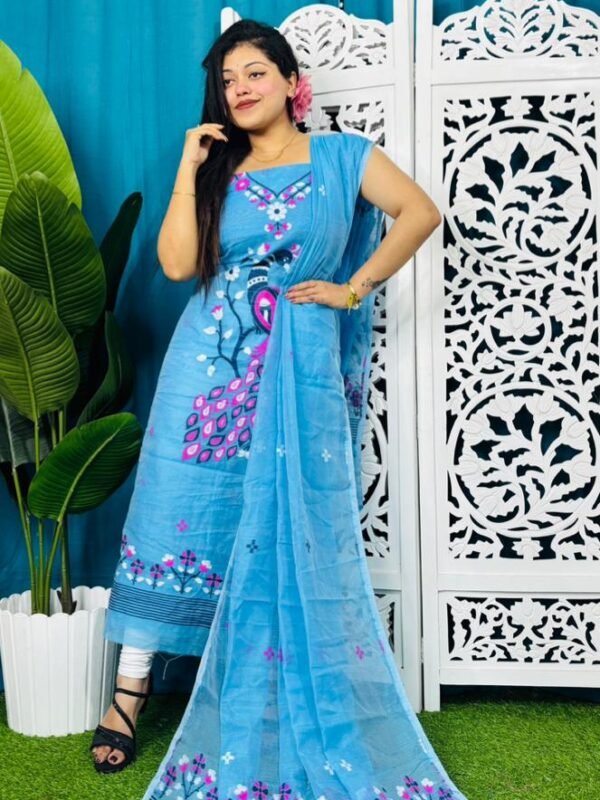 Unstitched Soft 2 Piece Jamdani Churidar - Sky Blue