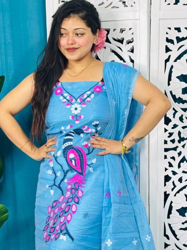 Unstitched Soft 2 Piece Jamdani Churidar - Sky Blue