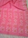 Exclusive Silk Linen Jamdani Sari with Blouse Piece - Tulip Pink
