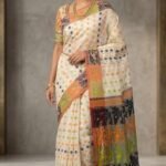 Ashtami Buti Dhakai Jamdani Sari with Blouse Piece - Vanilla