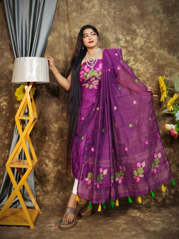 Jamdani 2 Piece Soft Unstitched Churidar Set - Warm Purple