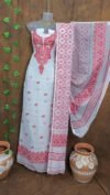 Jamdani 2 Piece Soft Unstitched Churidar Set - White