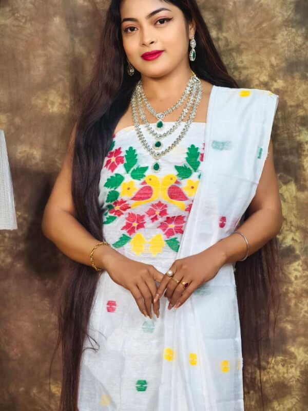 Jamdani 2 Piece Soft Unstitched Churidar Set - White
