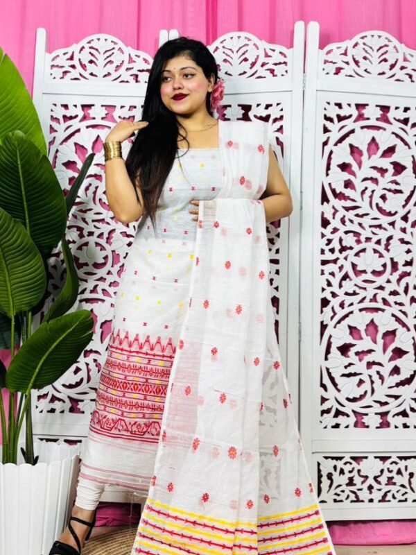 Jamdani 2 Piece Soft Unstitched Churidar Set - White