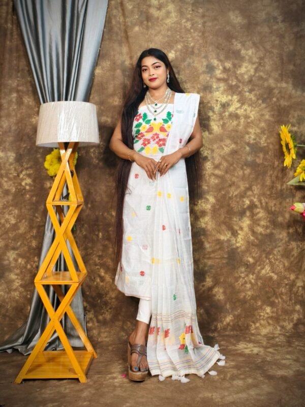 Jamdani 2 Piece Soft Unstitched Churidar Set - White