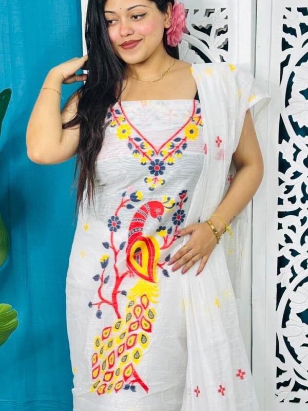 Unstitched Soft 2 Piece Jamdani Churidar - White