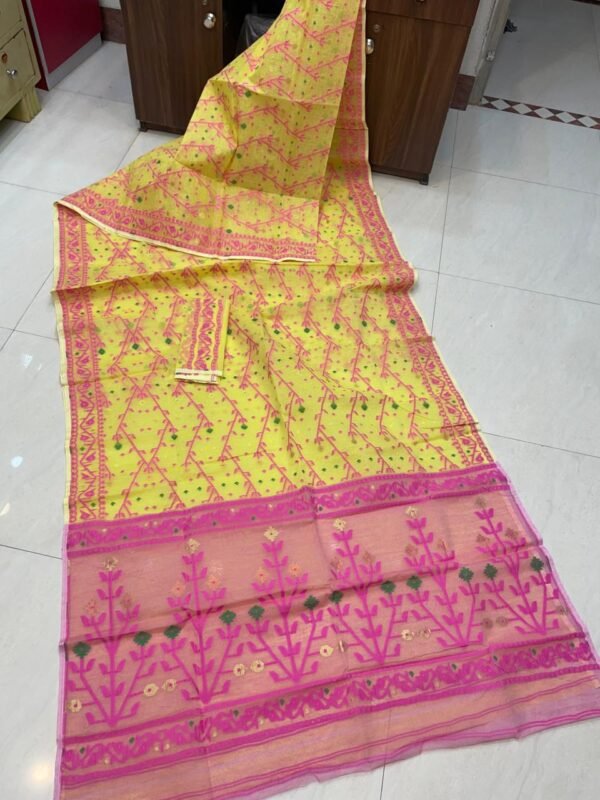 Shiuli Dhakai Jamdani Sari with Blouse Piece - Yellow