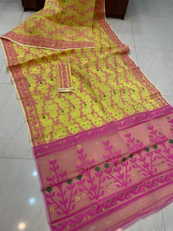 Shiuli Dhakai Jamdani Sari with Blouse Piece - Yellow