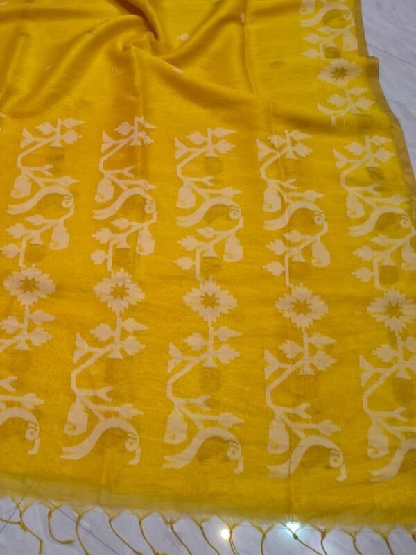 Exclusive Silk Linen Jamdani Sari with Blouse Piece - Yellow