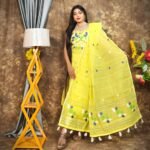 Jamdani 2 Piece Soft Unstitched Churidar Set - Yellow