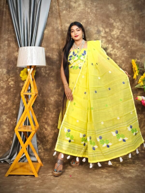 Jamdani 2 Piece Soft Unstitched Churidar Set - Yellow