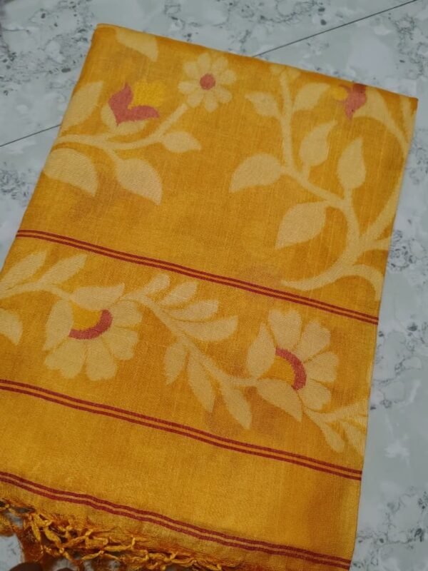 Dhakai Jamdani Pure Gachi Tussar By Gachi Tussar Handloom Sari with Blouse Piece - Yellow