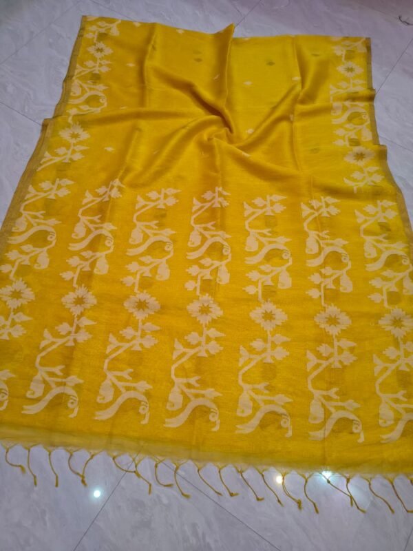 Exclusive Silk Linen Jamdani Sari with Blouse Piece - Yellow