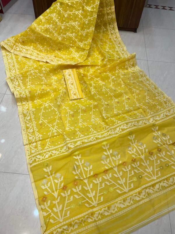 Shiuli Dhakai Jamdani Sari with Blouse Piece - Yellow