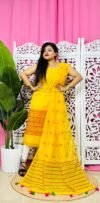 Jamdani 2 Piece Soft Unstitched Churidar Set - Yellow