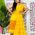 Jamdani 2 Piece Soft Unstitched Churidar Set - Yellow