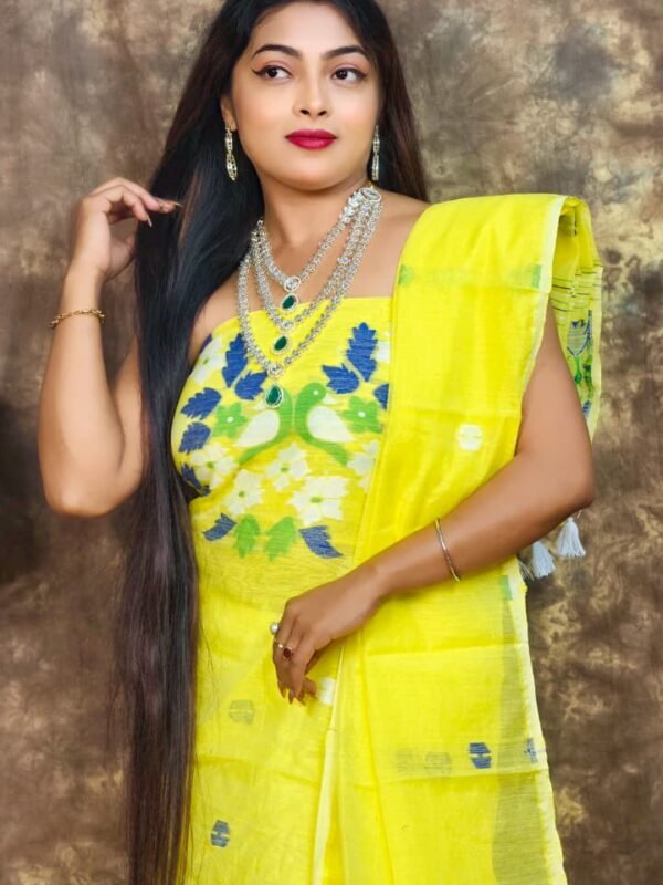 Jamdani 2 Piece Soft Unstitched Churidar Set - Yellow