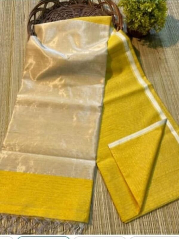 Plain Maheshwari Handloom Jamdani Saree with Blouse Piece - Yellow