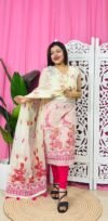 Unstitched 2 Piece Jamdani Churidar Set - Almond