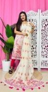 Unstitched 2 Piece Jamdani Churidar Set - Almond