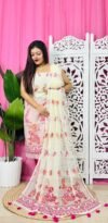 Unstitched 2 Piece Jamdani Churidar Set - Almond