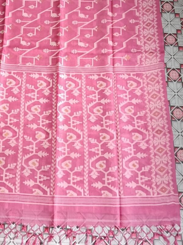 Pure Gachi Tussar Handloom Jamdani Sari With Blouse Piece - Bashful Pink