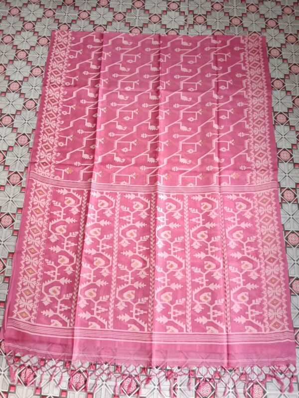 Pure Gachi Tussar Handloom Jamdani Sari With Blouse Piece - Bashful Pink