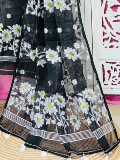 2 Piece Unstitched Sunflower Jamdani Churidar Set - Black