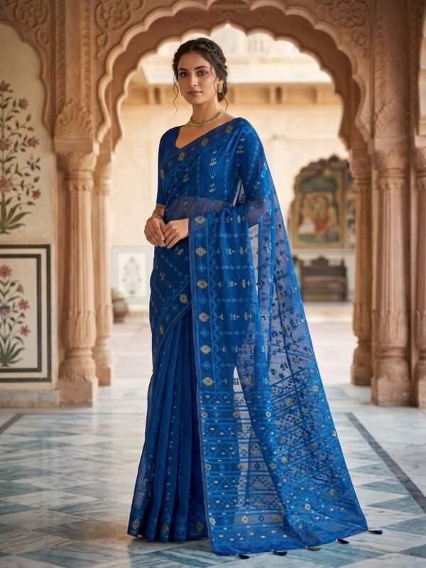 Nayan Tara Soft Dhakai Jamdani Saree - Blue