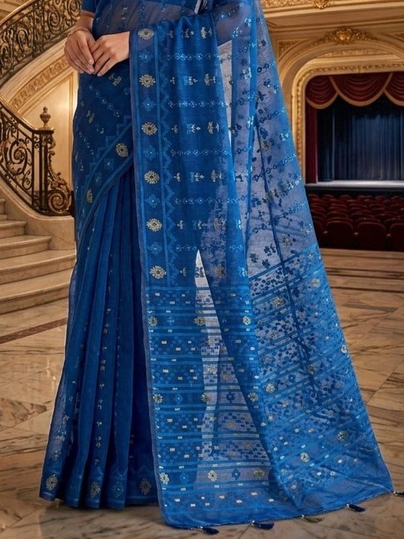 Nayan Tara Soft Dhakai Jamdani Saree - Blue
