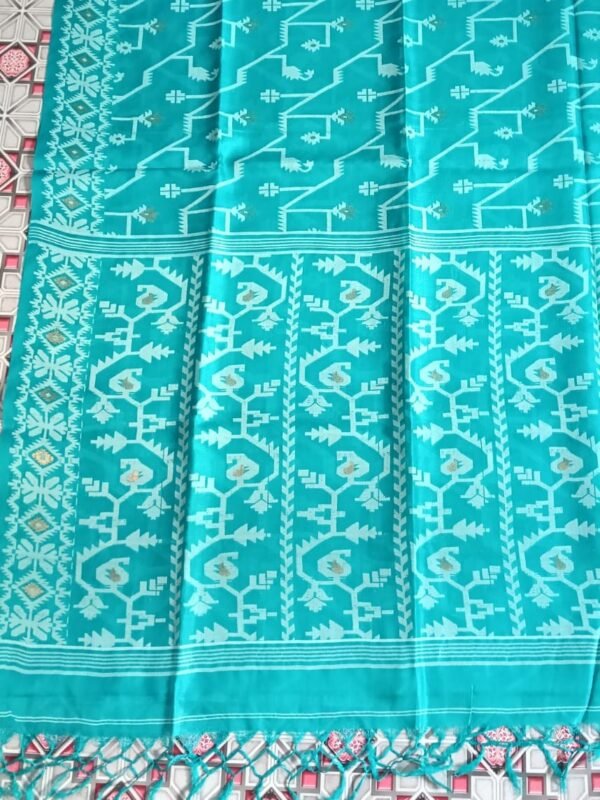 Pure Gachi Tussar Handloom Jamdani Sari With Blouse Piece - Blue Chill