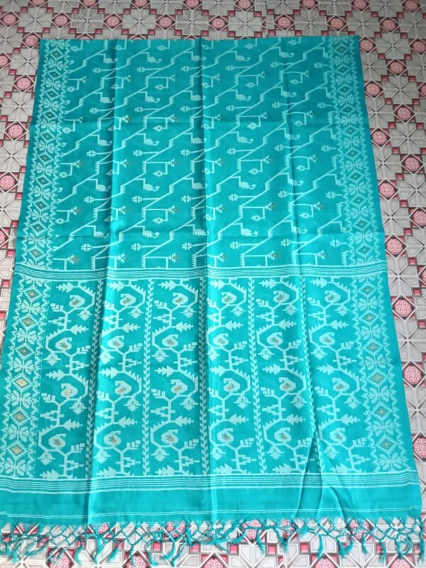 Pure Gachi Tussar Handloom Jamdani Sari With Blouse Piece - Blue Chill