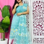2 Piece Unstitched Sunflower Jamdani Churidar Set - Blue Hosta