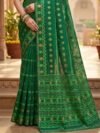 Nayan Tara Soft Dhakai Jamdani Saree - Bottle Green
