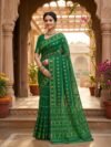 Nayan Tara Soft Dhakai Jamdani Saree - Bottle Green