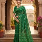 Nayan Tara Soft Dhakai Jamdani Saree - Bottle Green