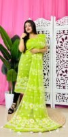2 Piece Unstitched Sunflower Jamdani Churidar Set - Bright Olive